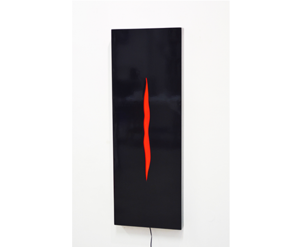 Gersony: Cleft II - slit series, 2016. Laminated wood and e light, 82x29x5cm