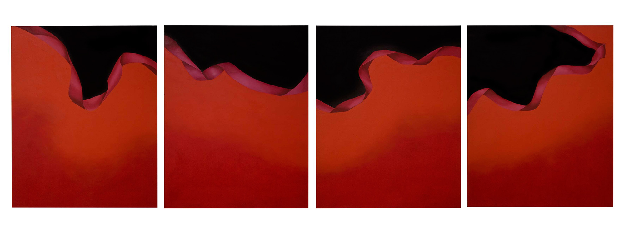 Gersony: Série Fluxos Ocultos In Finitas Dobras em Vermelho  I, II, III e IV - 2009 - Acrílica sobre tela, 100x80cm (cada)